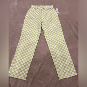 Brand new PacSun lime green and white checkered jeans